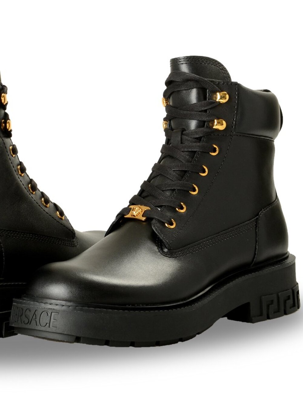 Versace Men's Black Leather Lace Up Boots Shoes US 10 IT 43